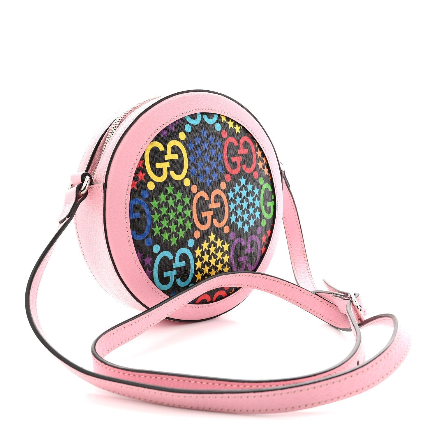 GG Supreme Monogram Psychedelic Round Shoulder Bag Black Multicolor Sugar Pink