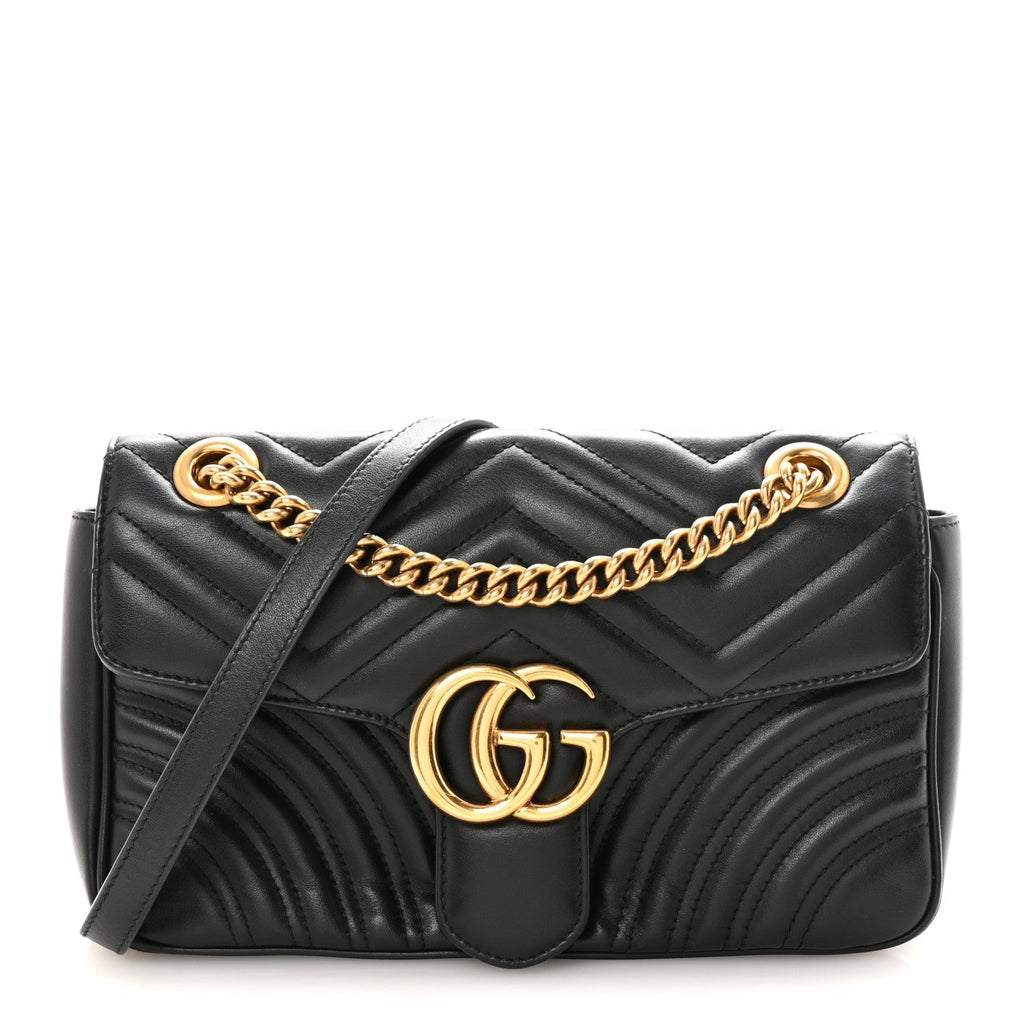 Calfskin Matelasse Small GG Marmont Shoulder Bag Black