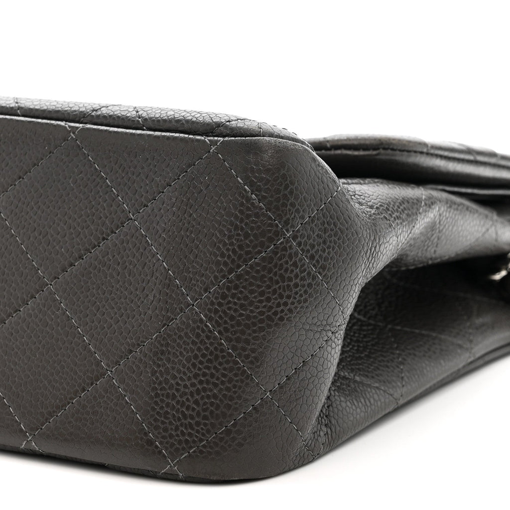 Caviar Quilted Jumbo Double Flap Grey