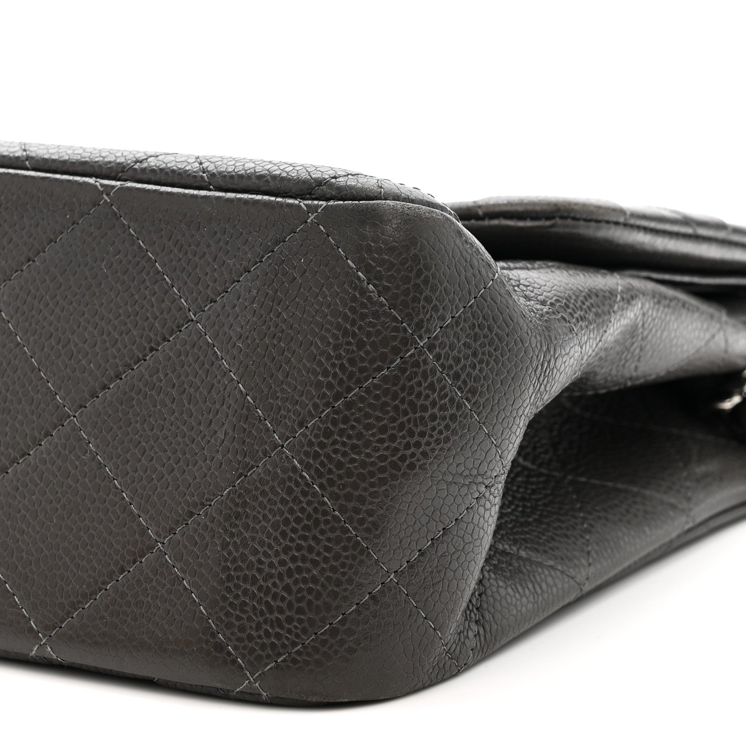 Caviar Quilted Jumbo Double Flap Grey