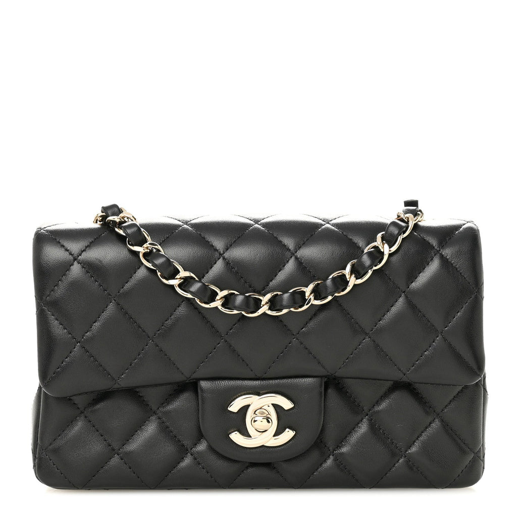 Lambskin Quilted Mini Rectangular Flap Black