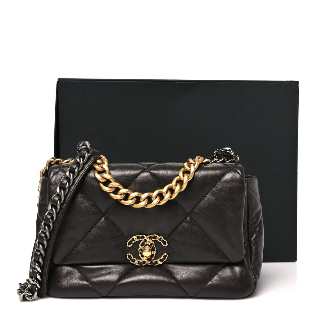 Lambskin Quilted Medium Chanel 19 Flap Dark Brown