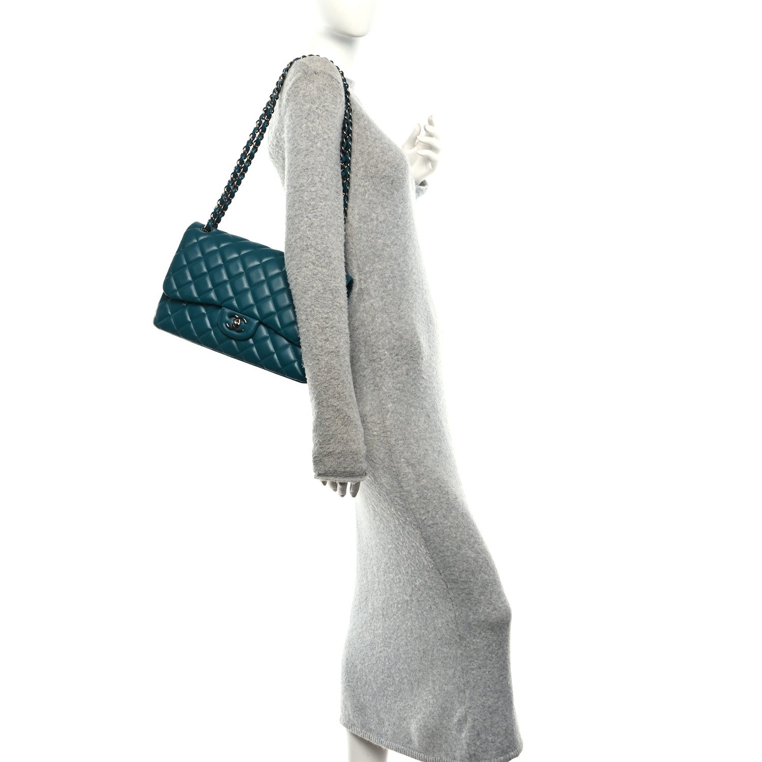 Lambskin Quilted Jumbo Double Flap Turquoise