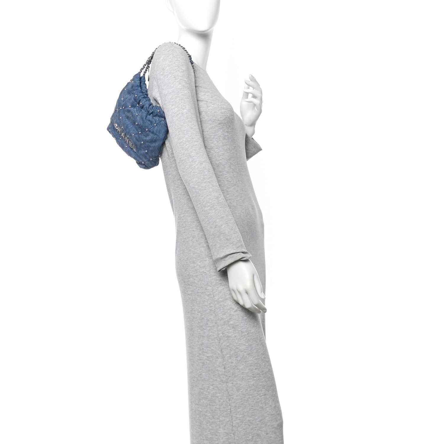 Washed Denim Quilted Studded Mini Chanel 22 Blue
