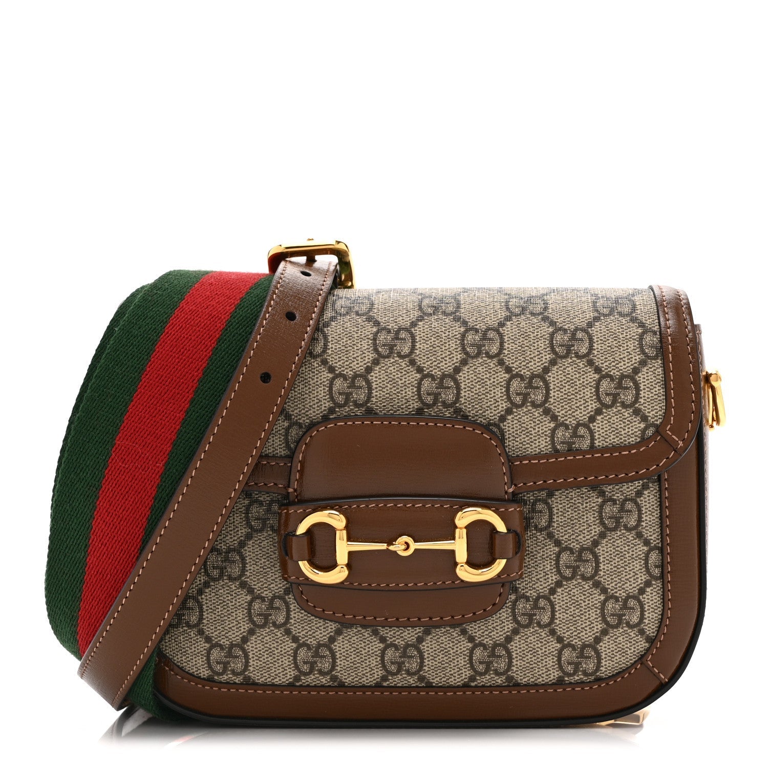 GG Supreme Monogram Web Mini Horsebit 1955 Shoulder Bag Beige Brown Sugar