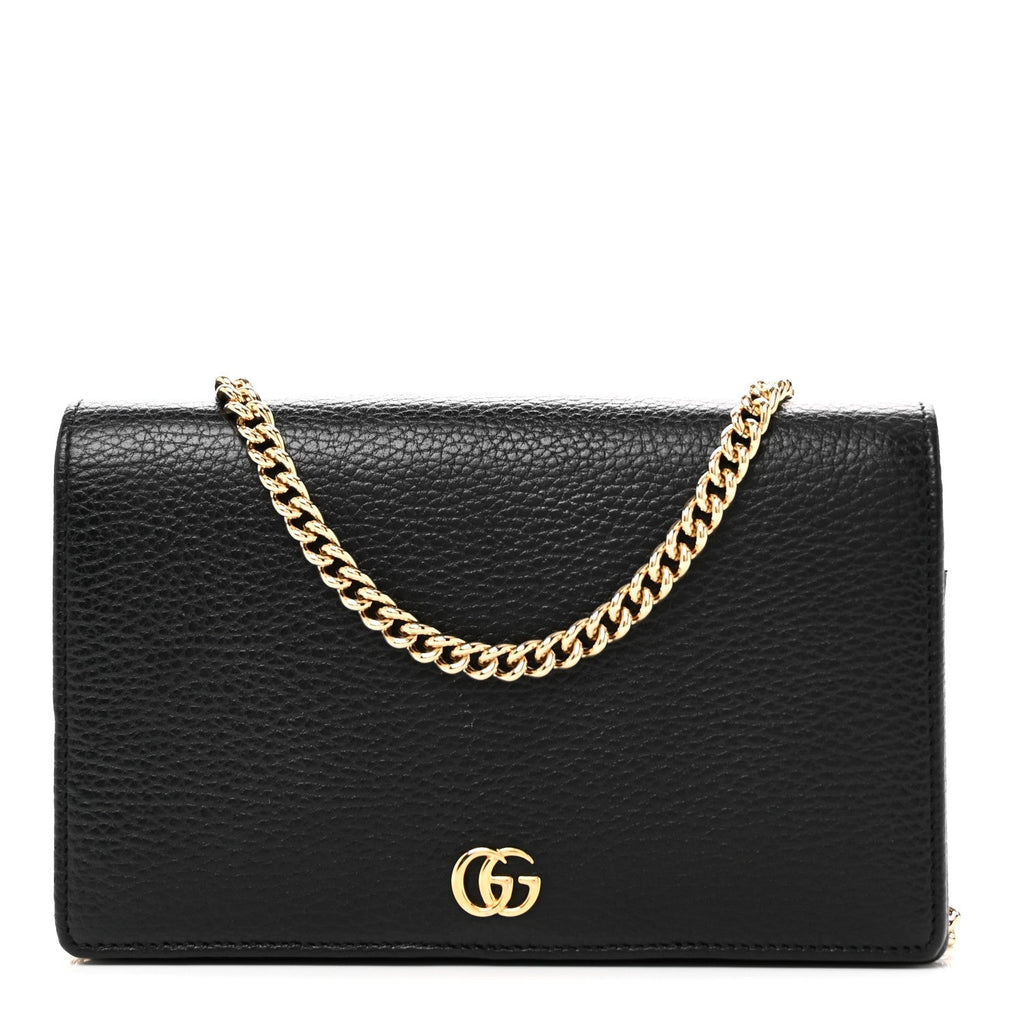Calfskin Mini GG Marmont Chain Wallet Black