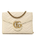 Calfskin Matelasse GG Marmont Chain Wallet Mystic White