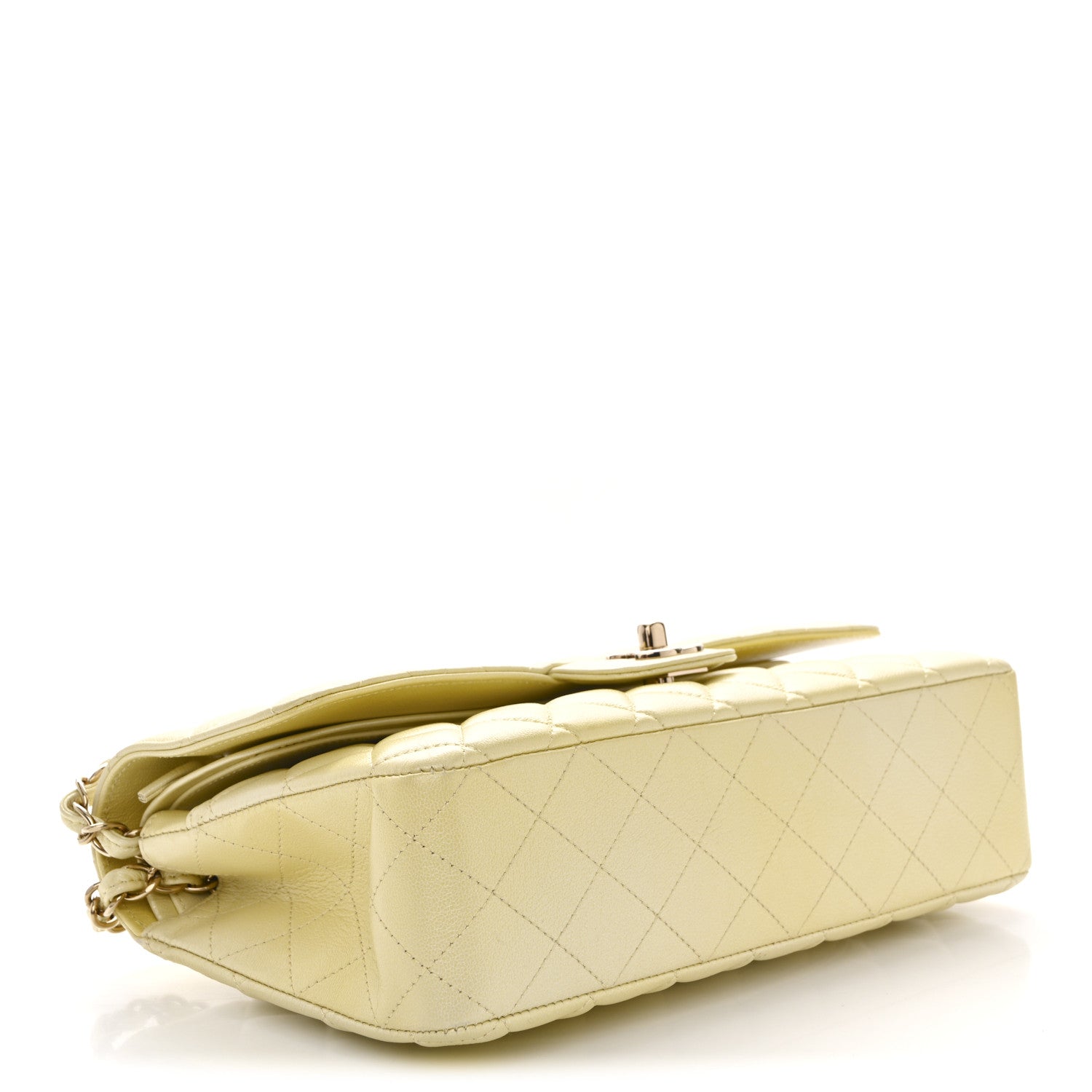 Cloudy Pearly Goatskin Quilted Medium Double Flap Light Yellow