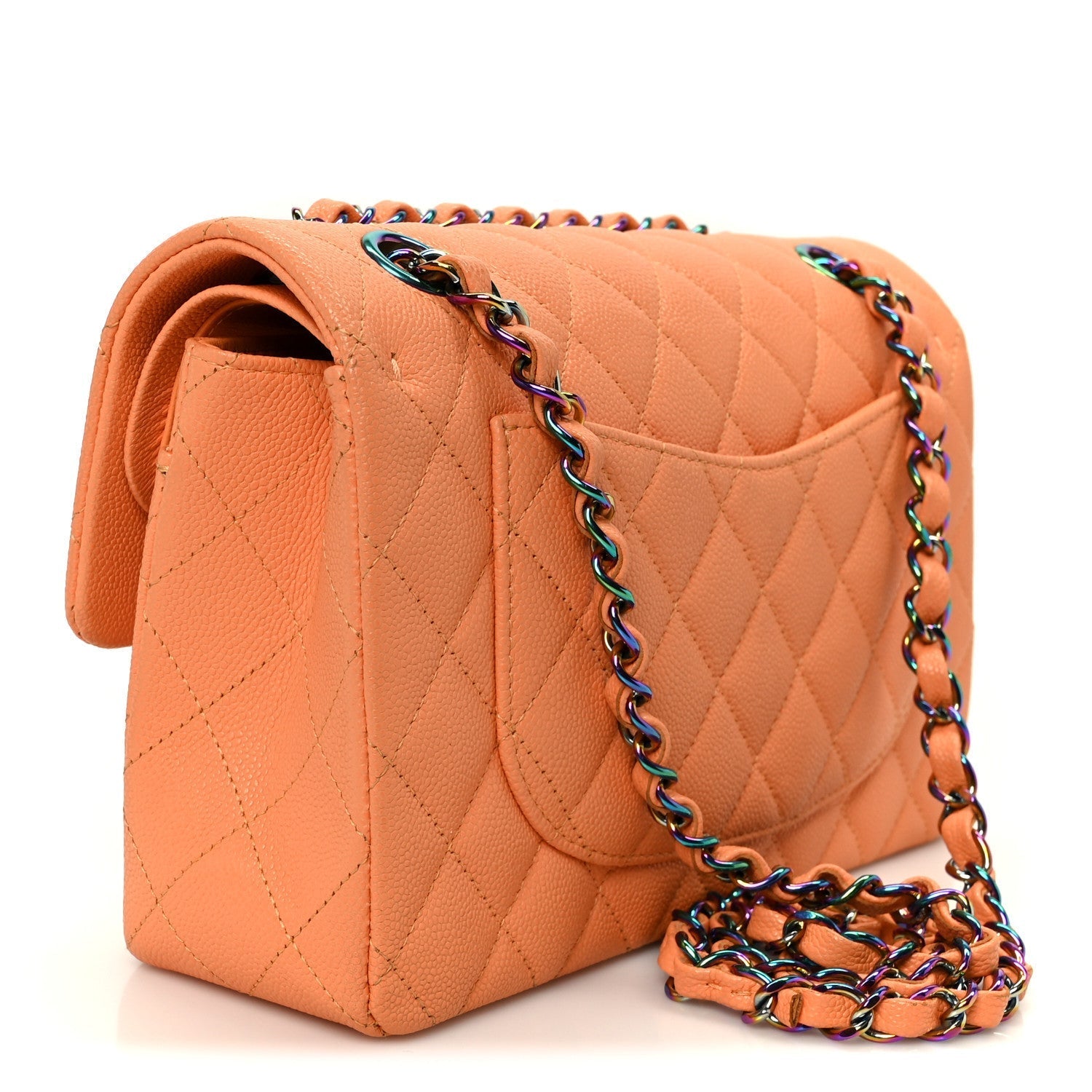 Caviar Quilted Rainbow CC Small Double Flap Orange