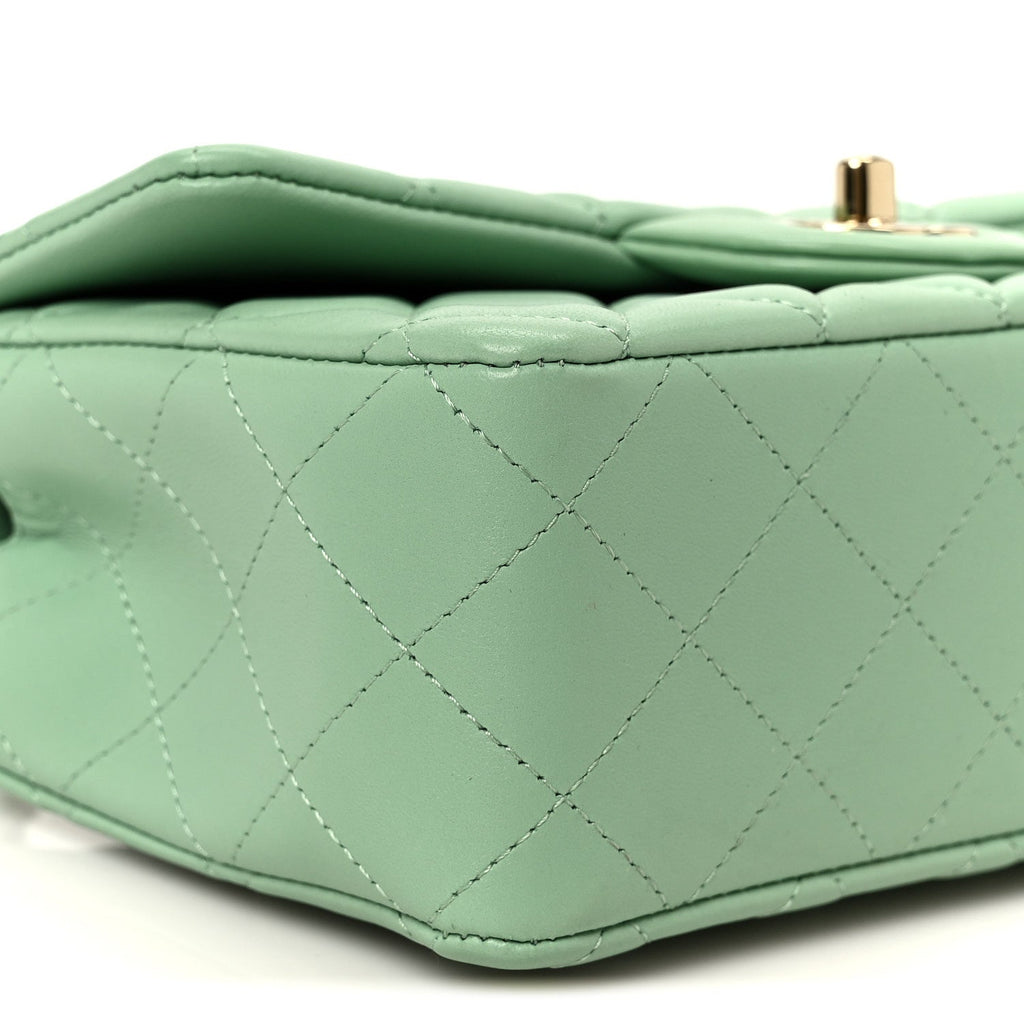 Lambskin Quilted Mini Rectangular Flap Green