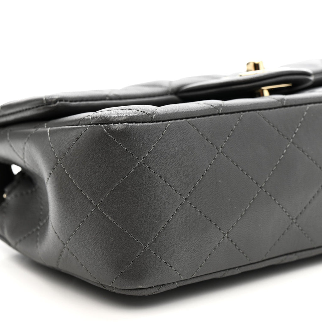 Lambskin Quilted Mini Rectangular Flap Dark Grey