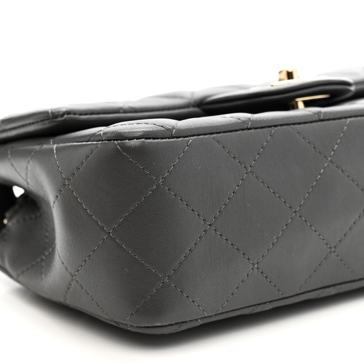 Lambskin Quilted Mini Rectangular Flap Dark Grey