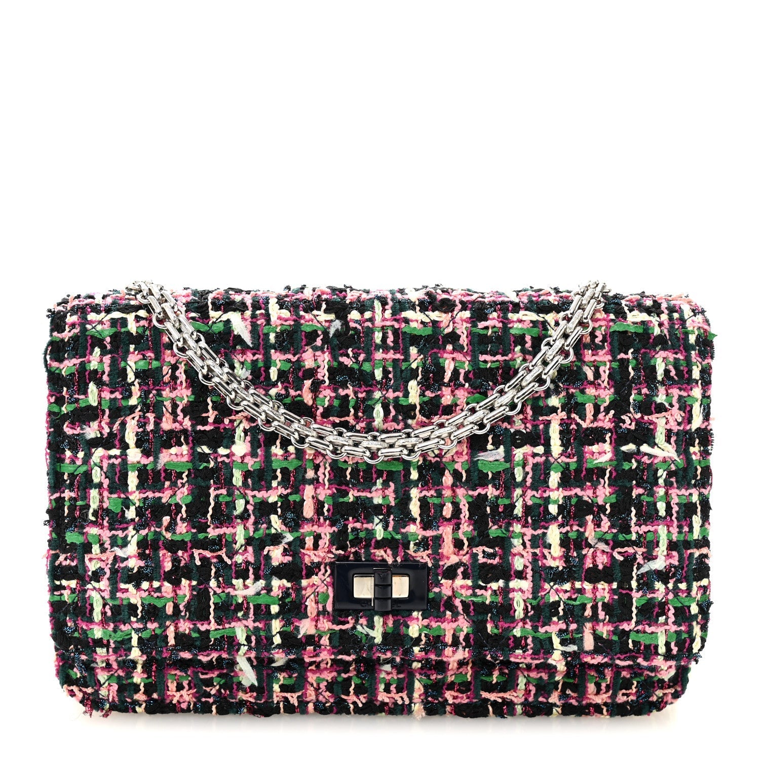 Tweed Quilted Reissue Wallet On Chain WOC Pink Multicolor