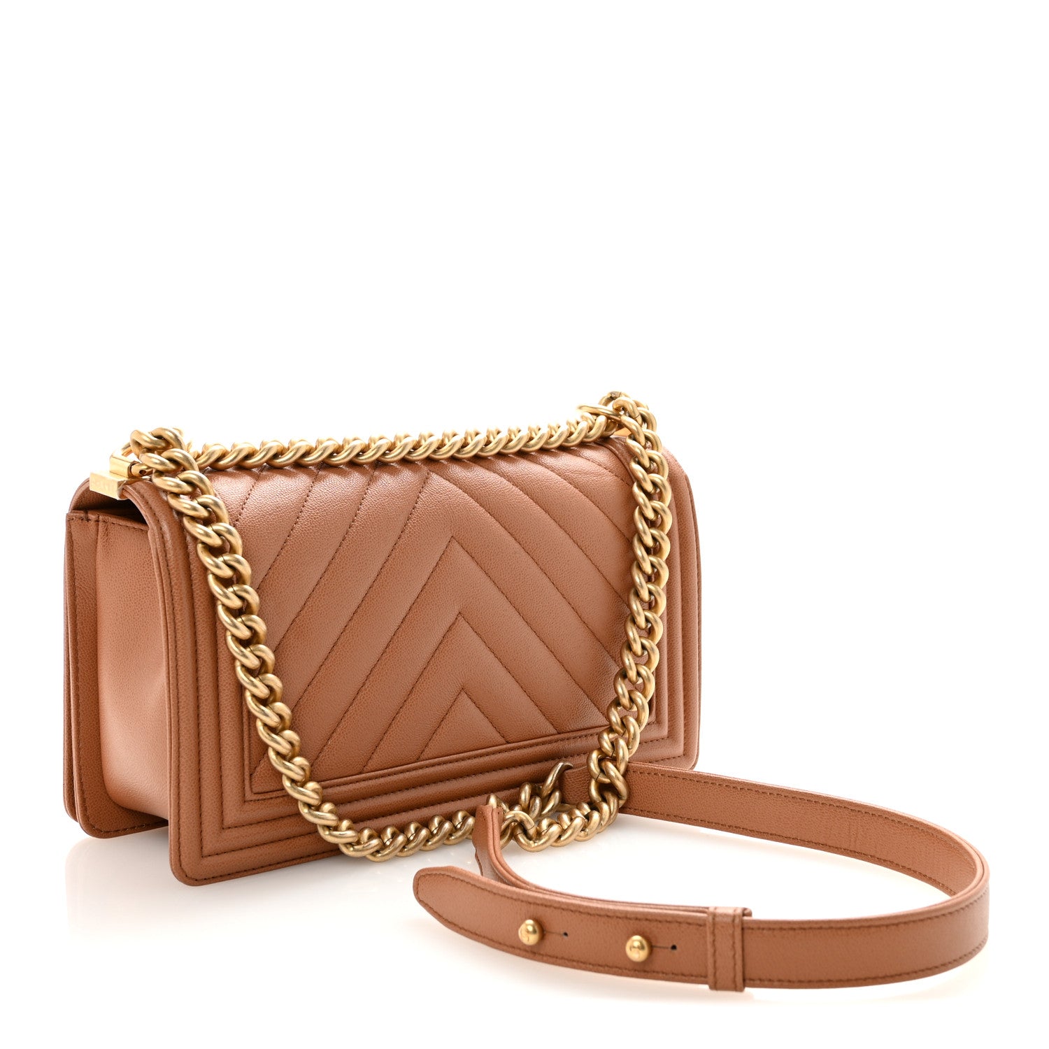 Caviar Chevron Quilted Medium Boy Flap Brown