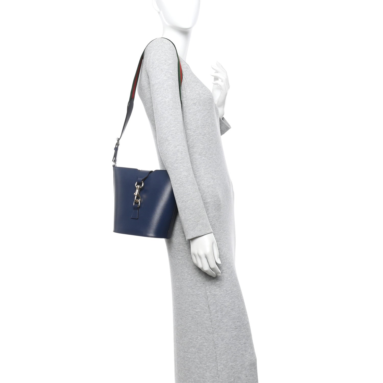 Tritone Calfskin Web Mini Ophidia Bucket Bag Blue