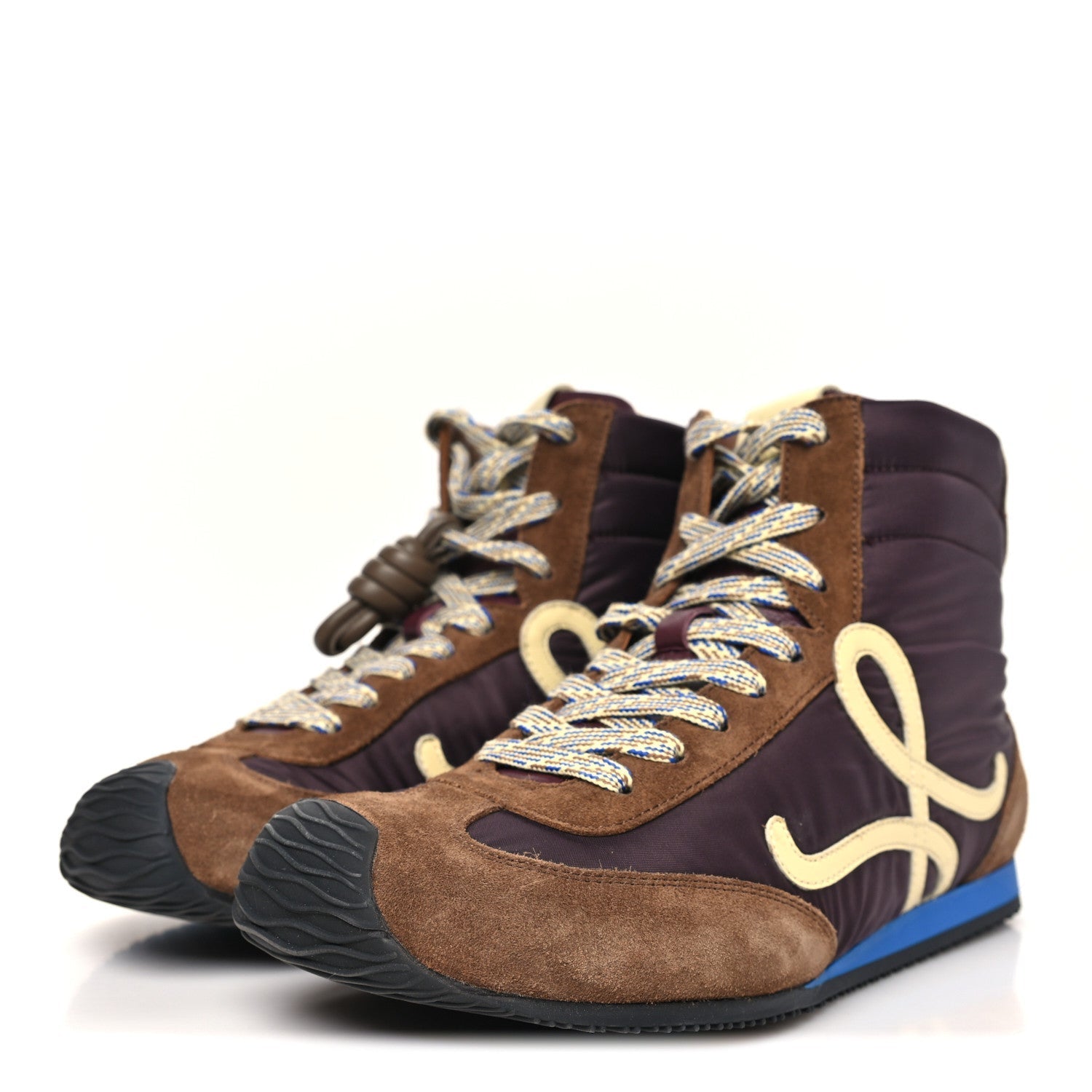 Nylon Suede Flow Runner 2.0 High Top Sneakers 37 Brown Yellow Blue