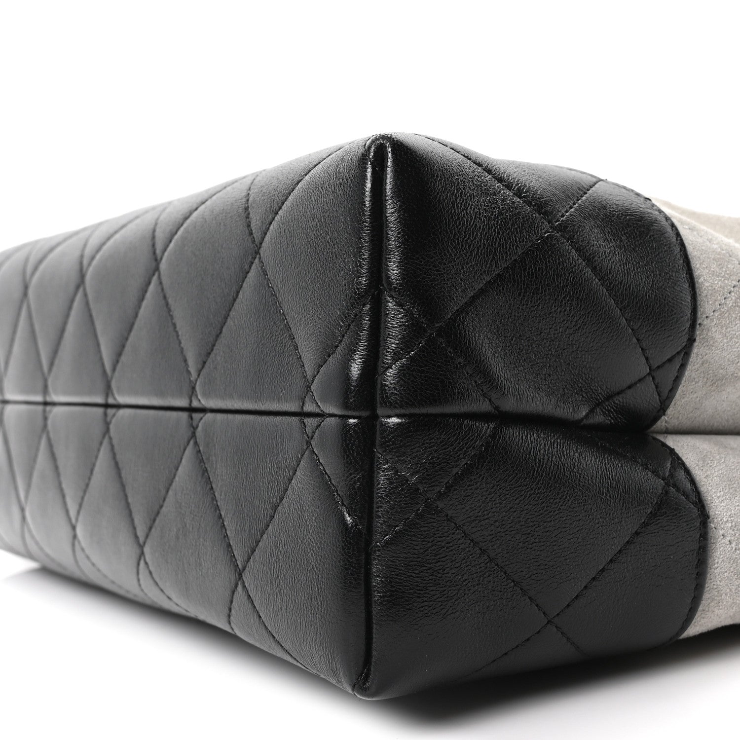Suede Calfskin Shiny Lambskin Quilted Small Coco Base Shopping Bag Grey Black