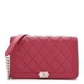 Lambskin Quilted Boy Wallet On Chain WOC Dark Fuchsia