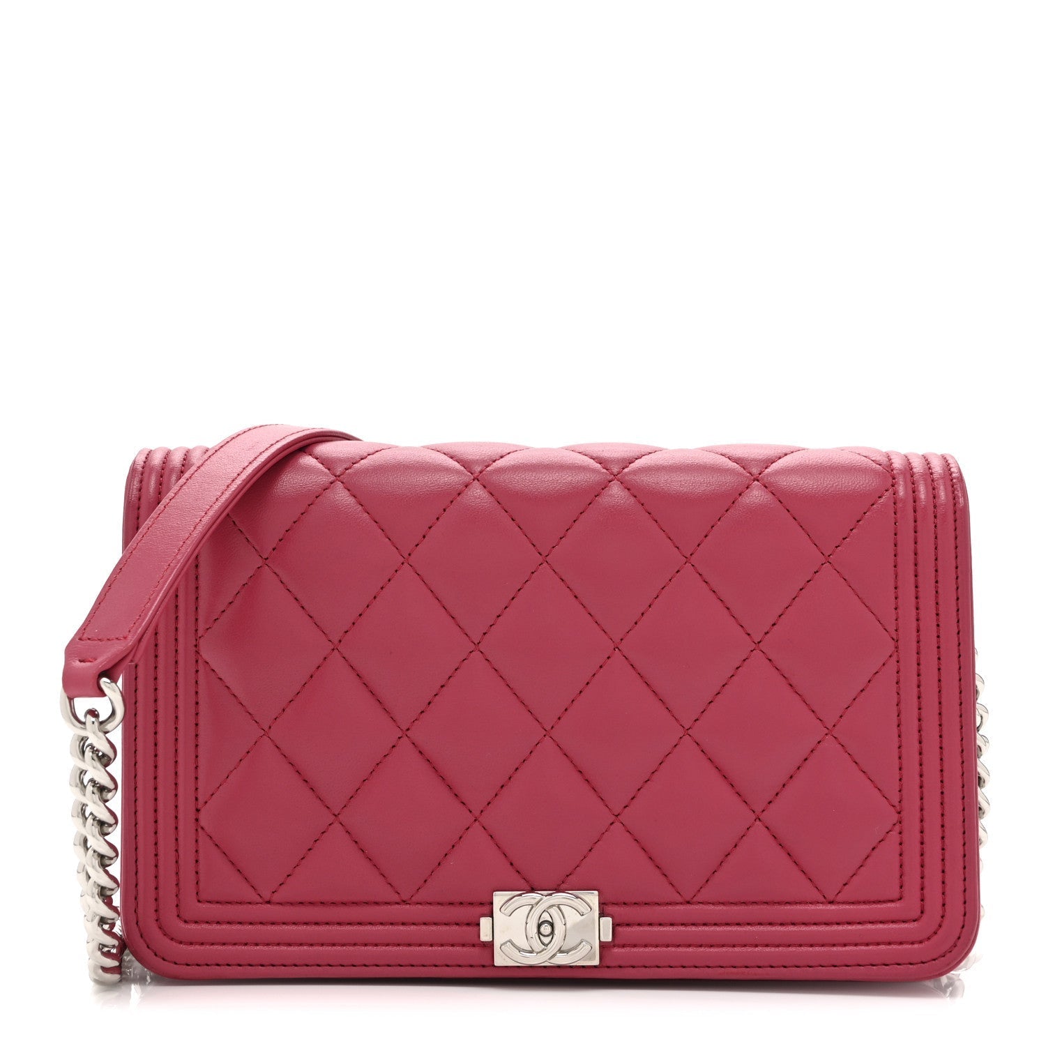 Lambskin Quilted Boy Wallet On Chain WOC Dark Fuchsia