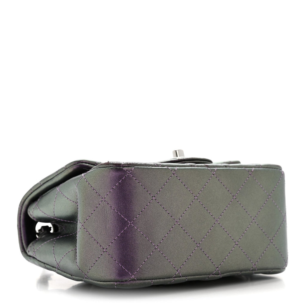 Iridescent Lambskin Quilted Mini Square Flap Dark Purple