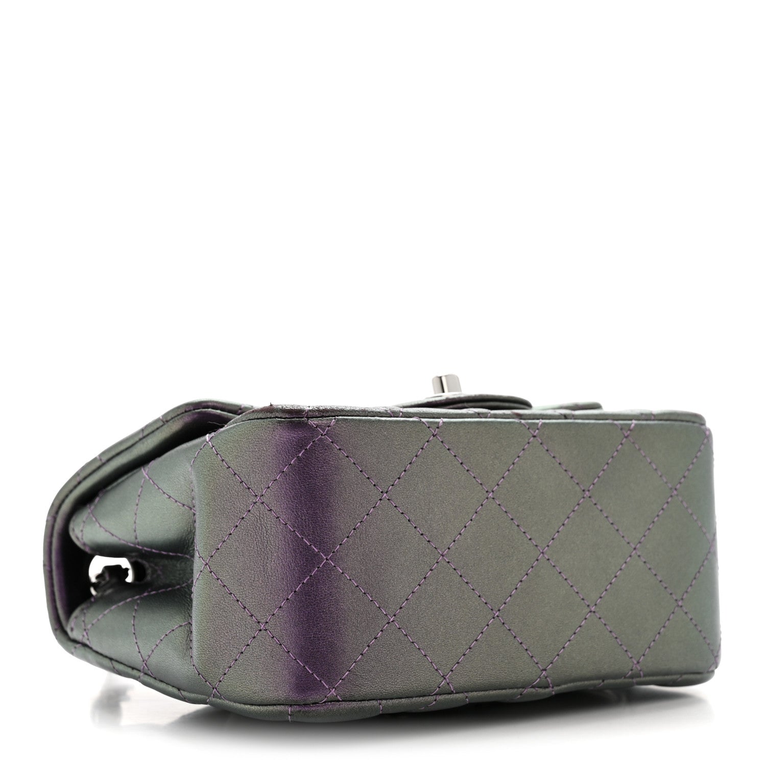 Iridescent Lambskin Quilted Mini Square Flap Dark Purple