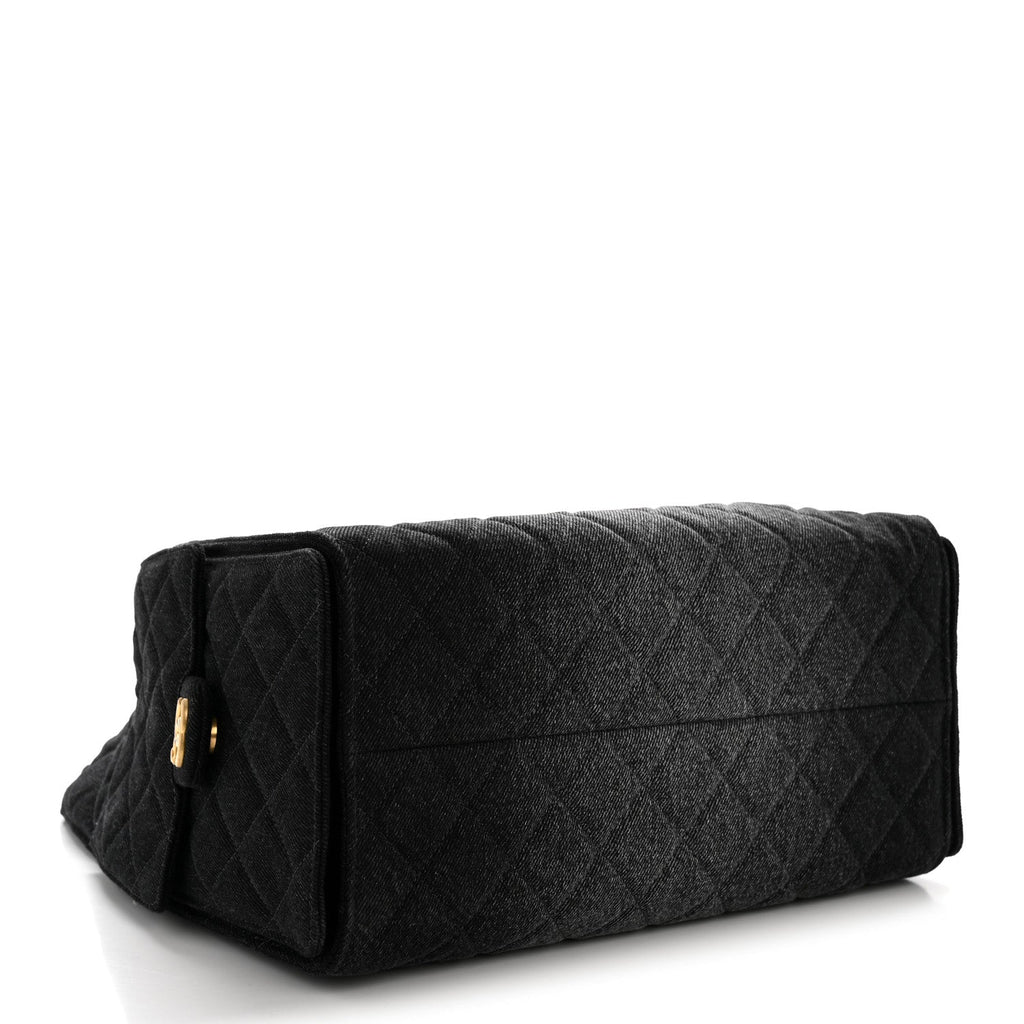 Washed Denim Quilted Medium Chanel 25 Handbag Black