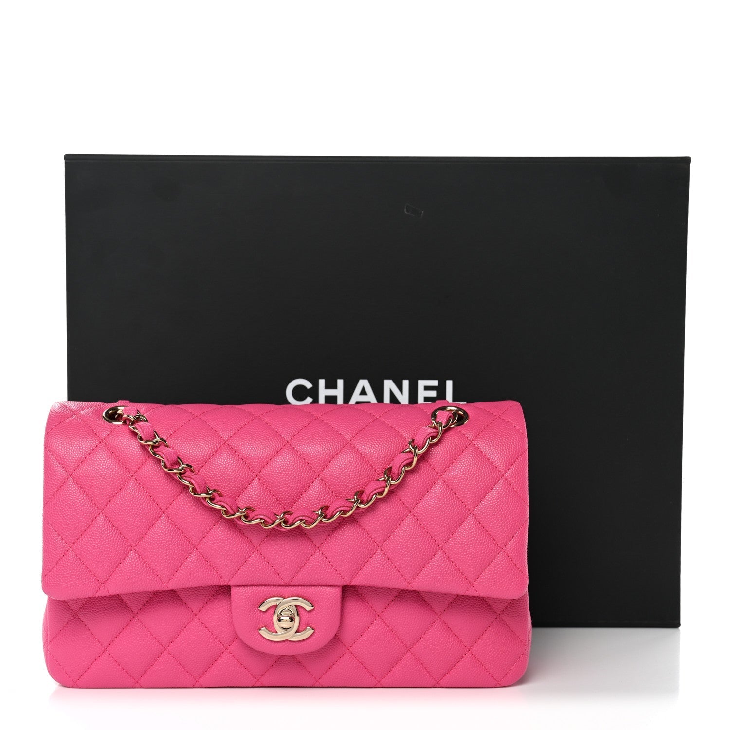 Caviar Quilted Medium Double Flap Dark Pink