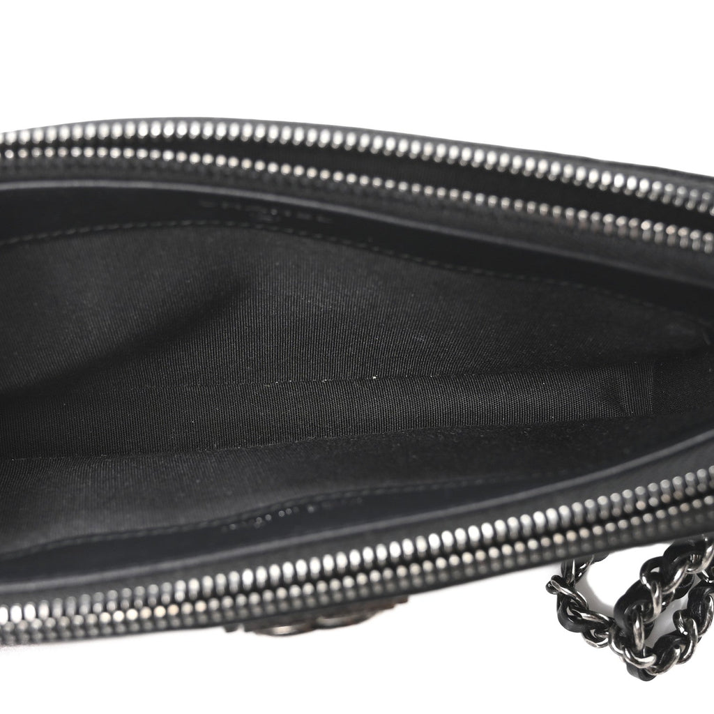 Grained Calfskin Quilted Boy Phone Holder Wallet On Chain Black