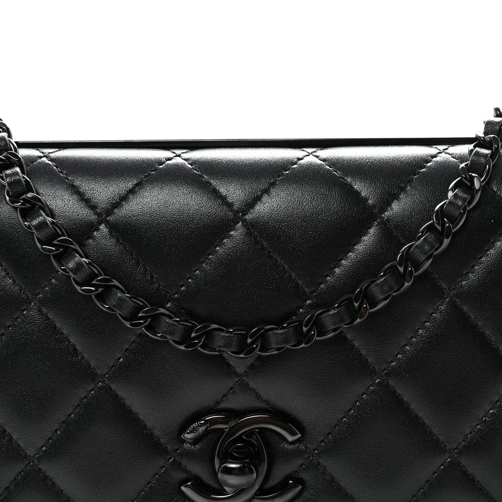 Lambskin Quilted Trendy CC Wallet On Chain WOC So Black