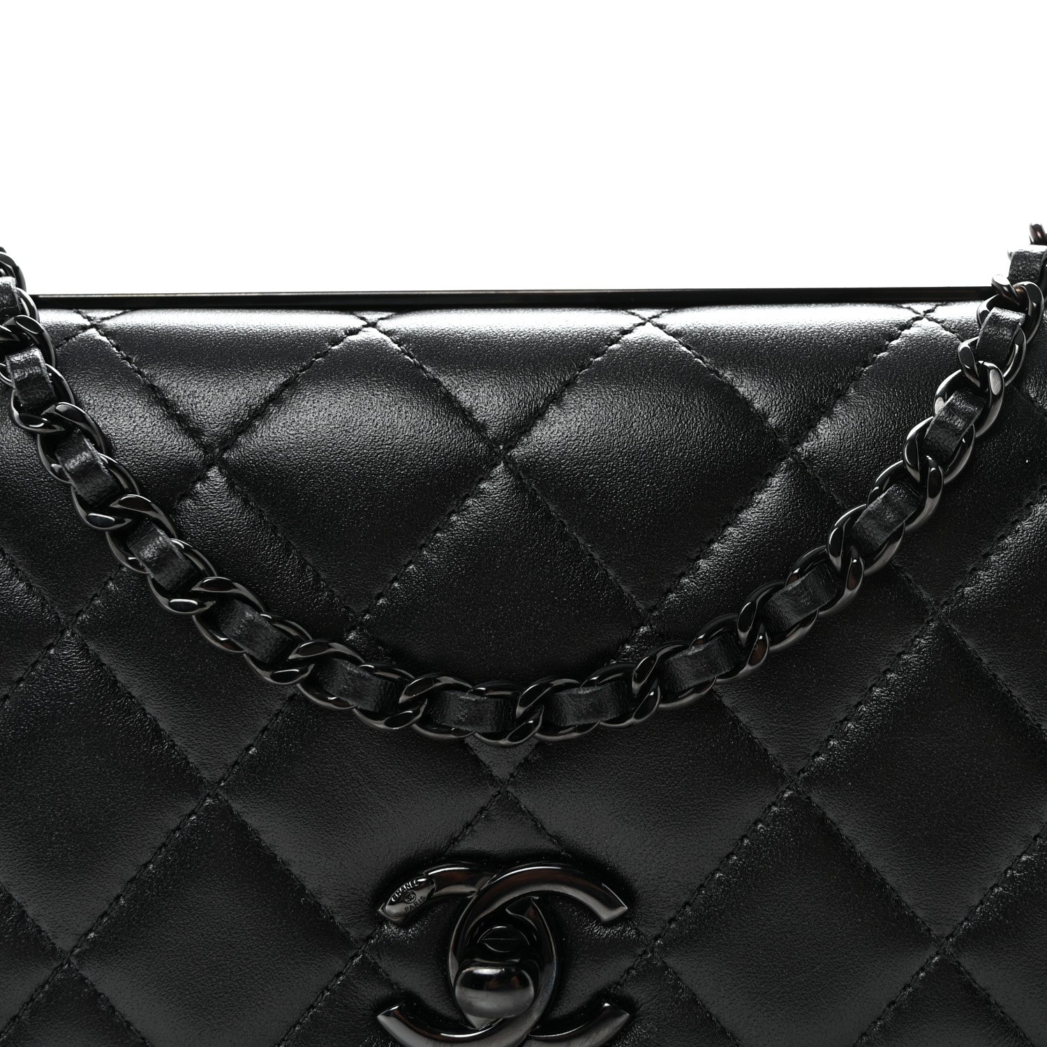 Lambskin Quilted Trendy CC Wallet On Chain WOC So Black