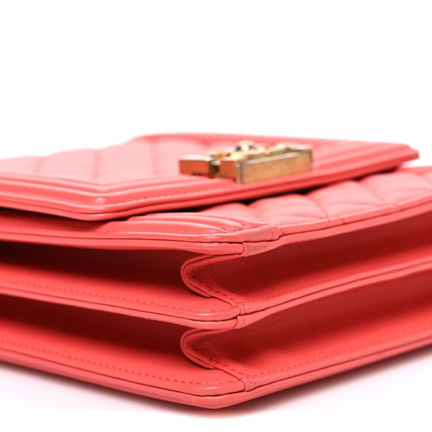Calfskin Quilted North South Boy Flap Coral