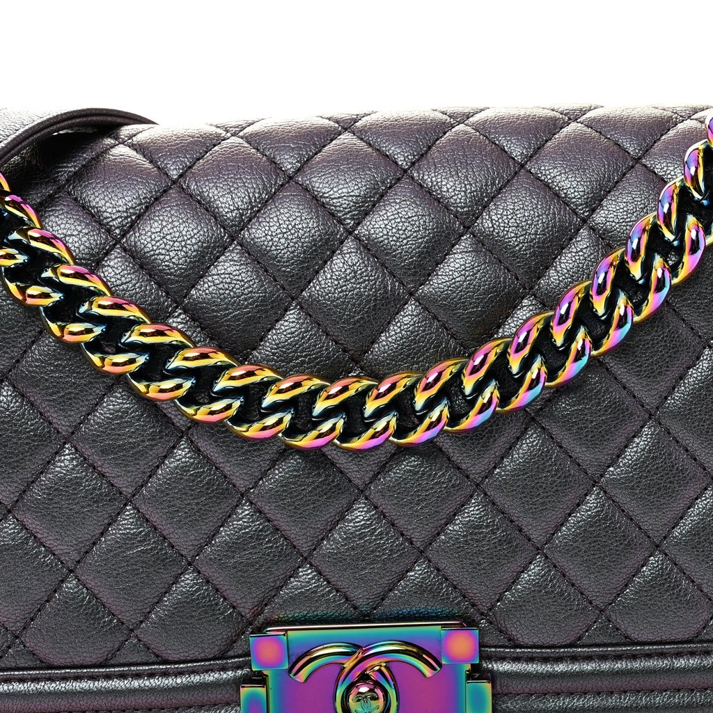 Iridescent Goatskin Quilted Medium Boy Flap Purple