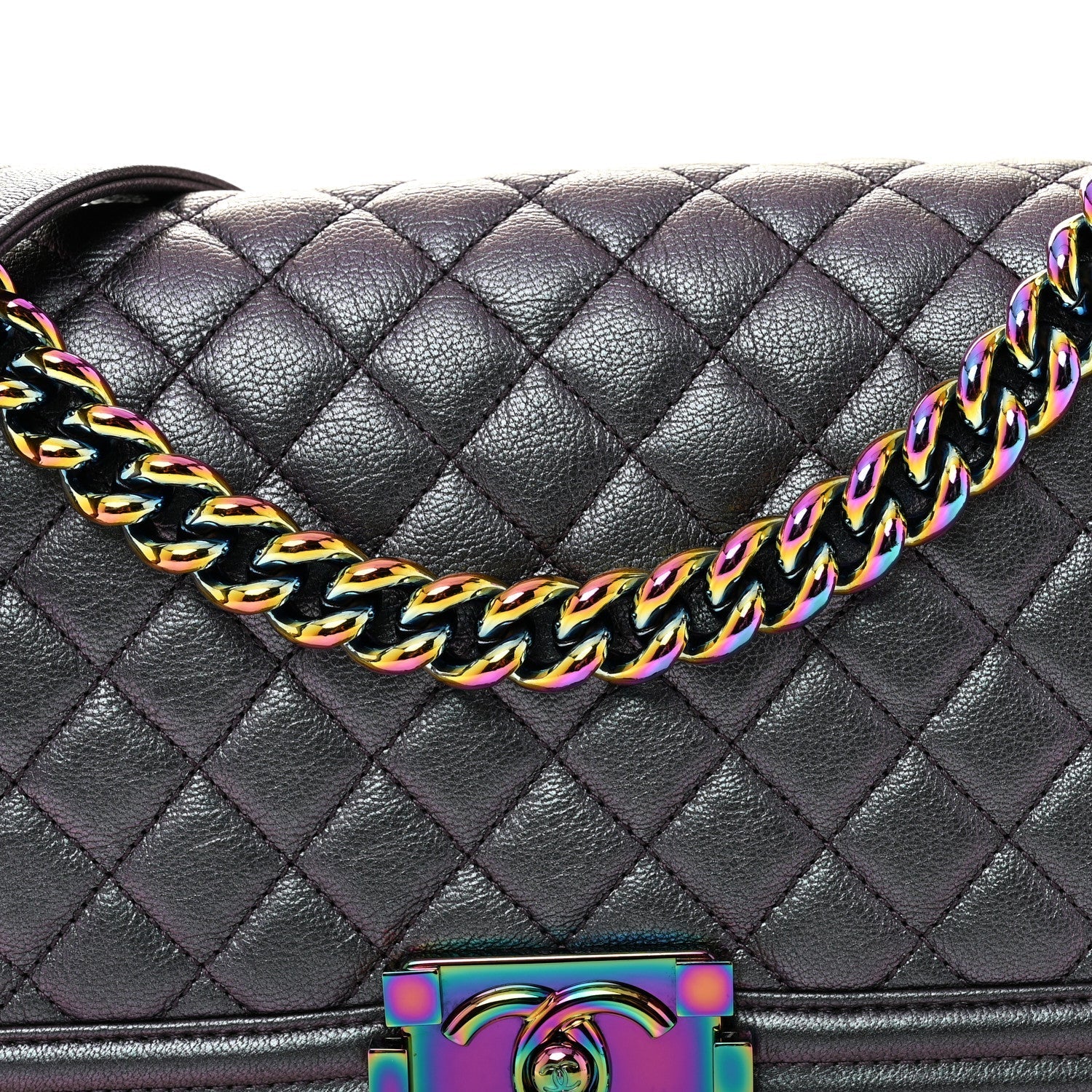 Iridescent Goatskin Quilted Medium Boy Flap Purple