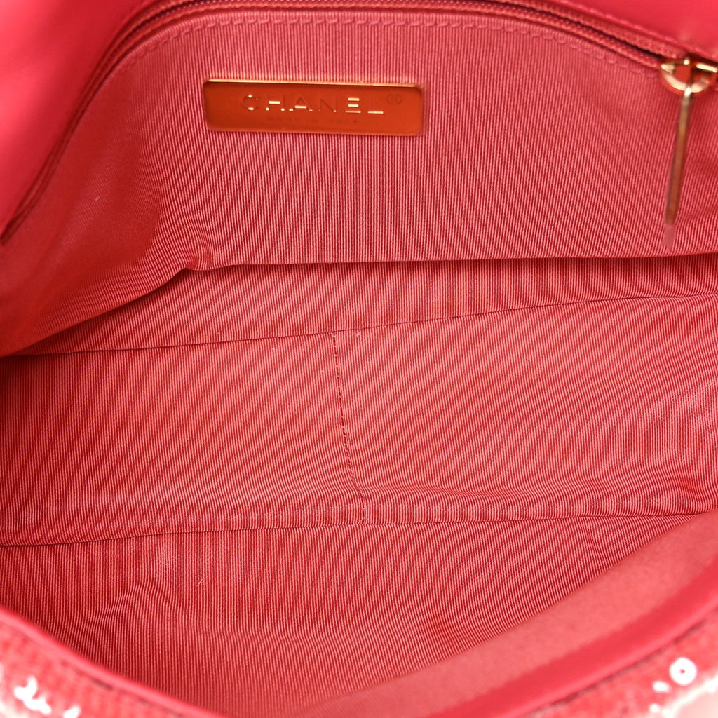 Sequin Quilted Medium Chanel 19 Flap Coral