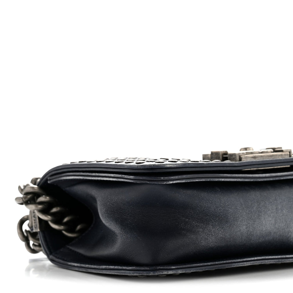 Faded Calfskin Quilted Small Studded Boy Flap Navy