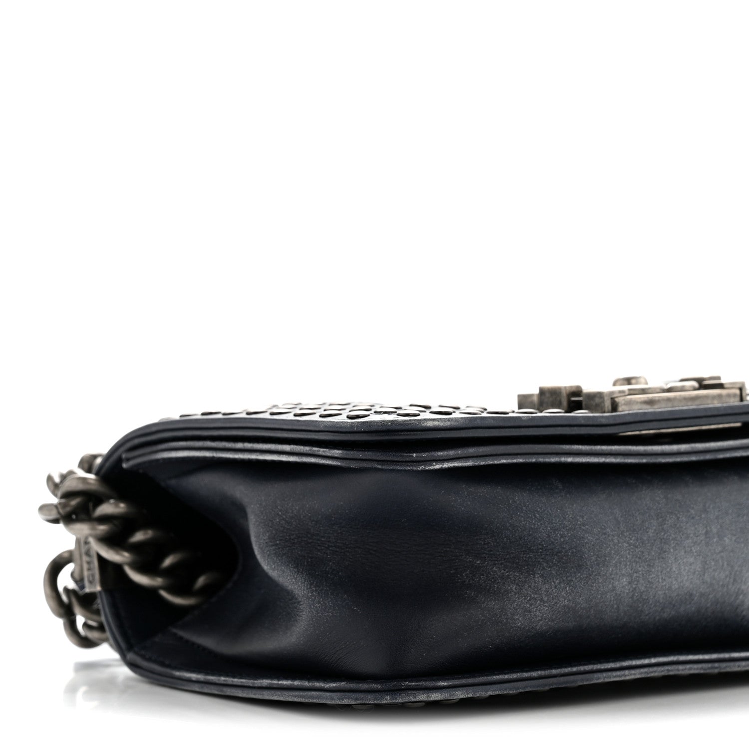 Faded Calfskin Quilted Small Studded Boy Flap Navy