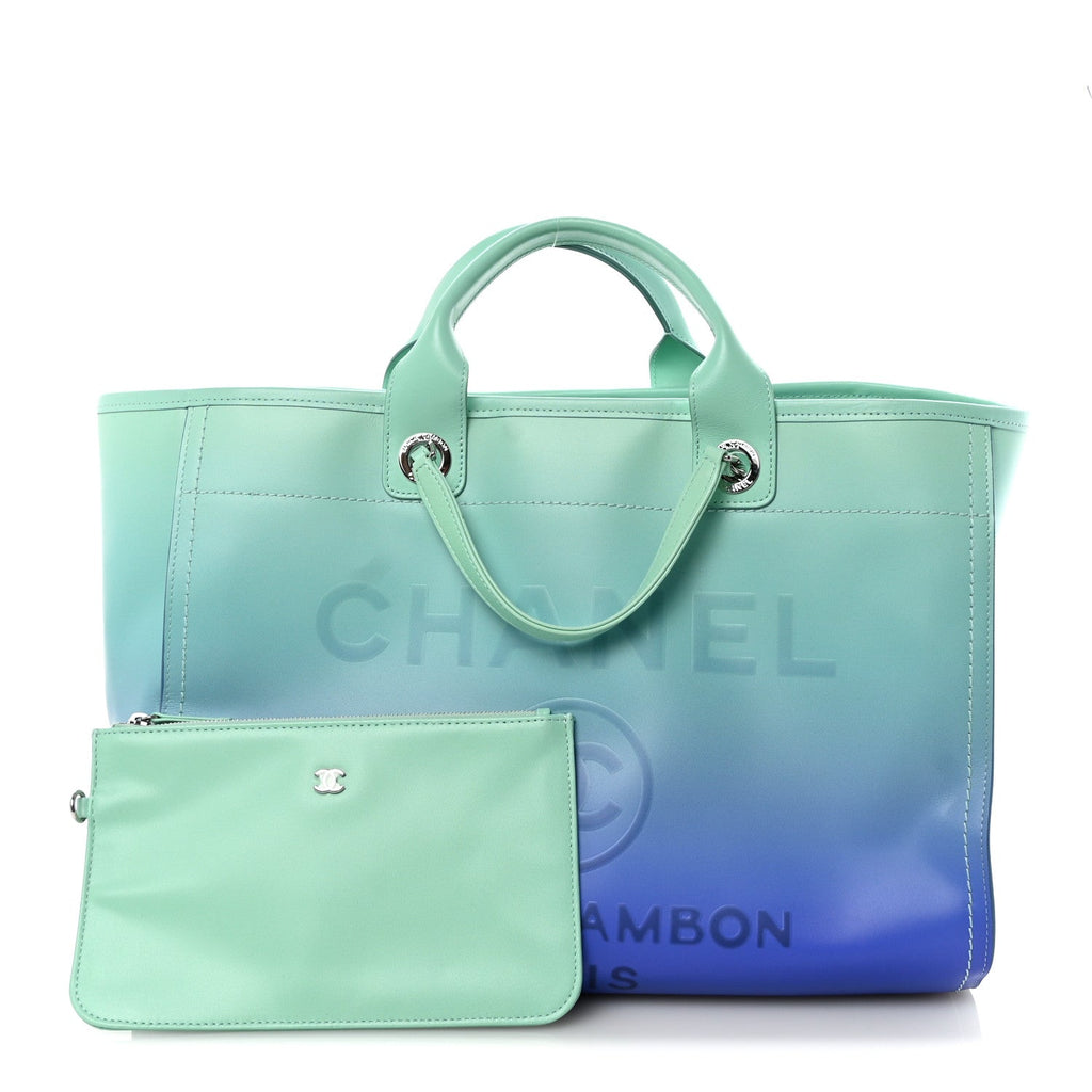 Shaded Calfskin Medium Deauville Tote Light Green Turquoise Purple