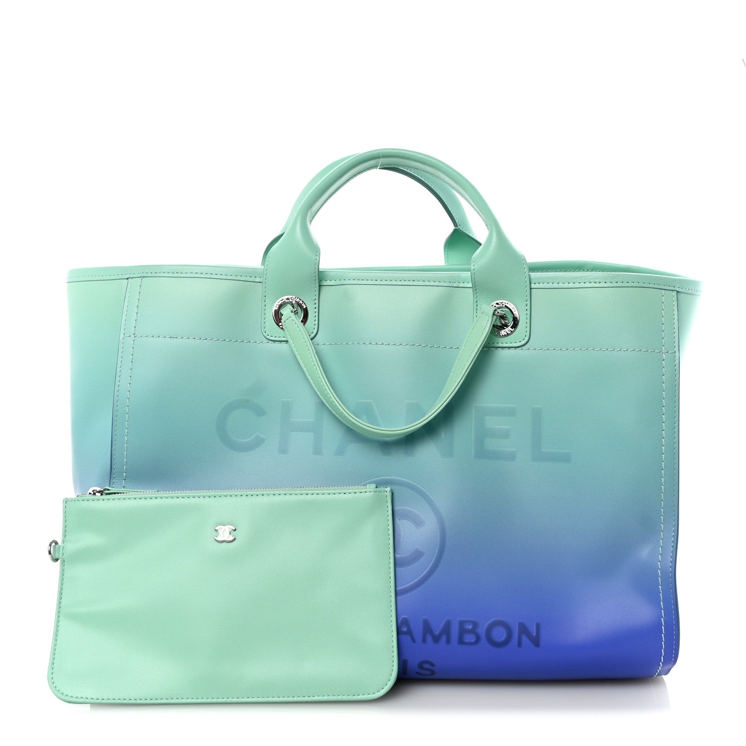 Shaded Calfskin Medium Deauville Tote Light Green Turquoise Purple