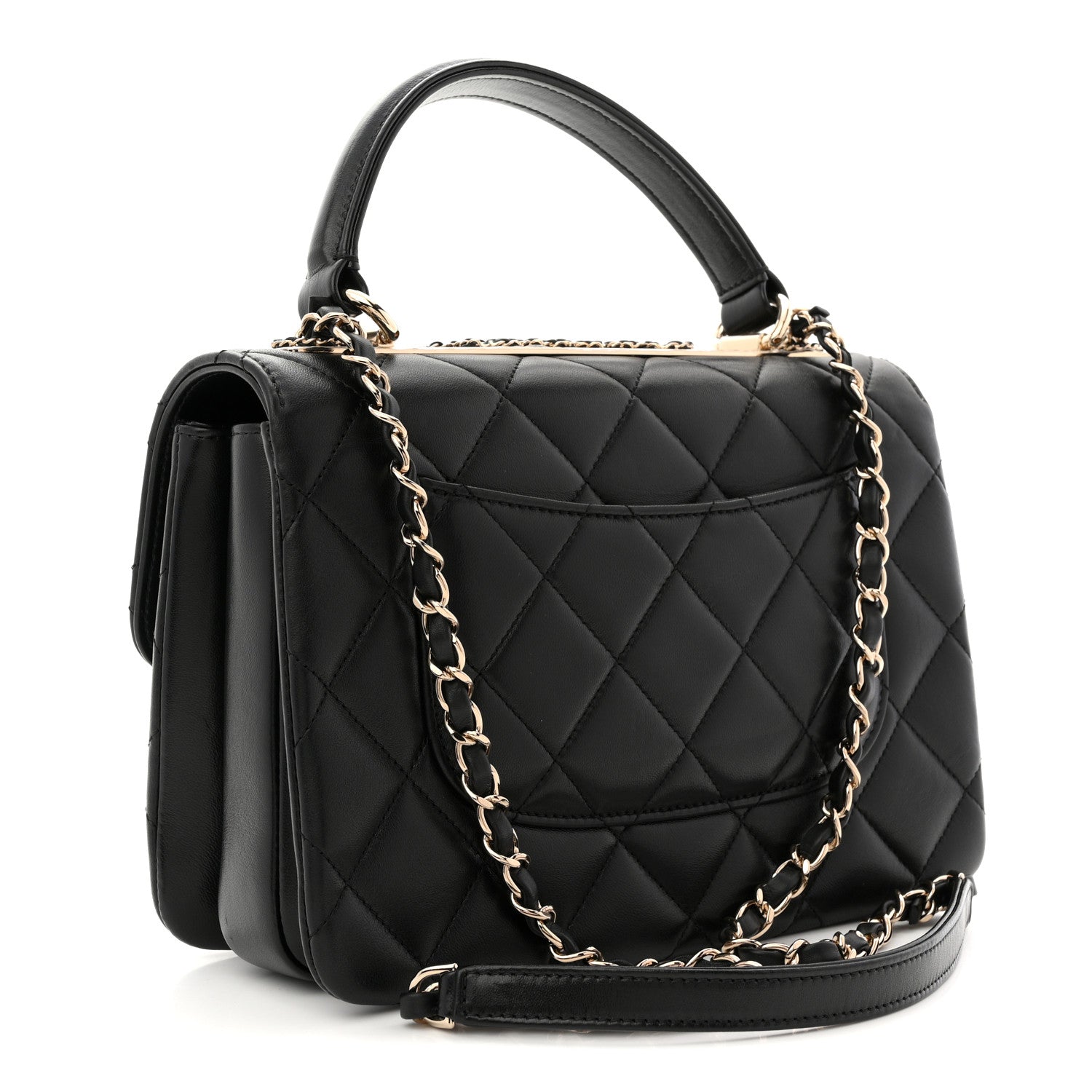 Lambskin Quilted Small Trendy CC Chain Dual Handle Flap Bag Black