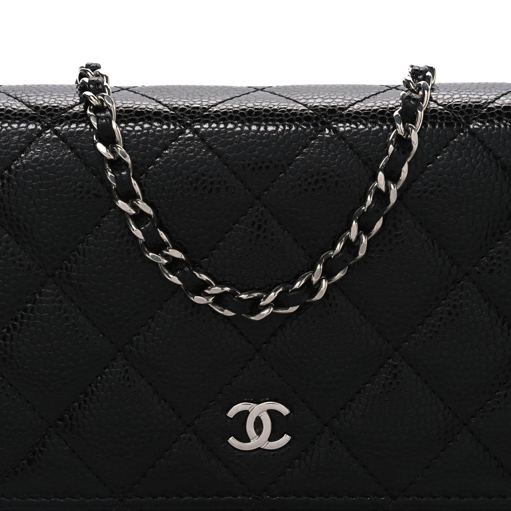 Caviar Quilted Wallet on Chain WOC Black