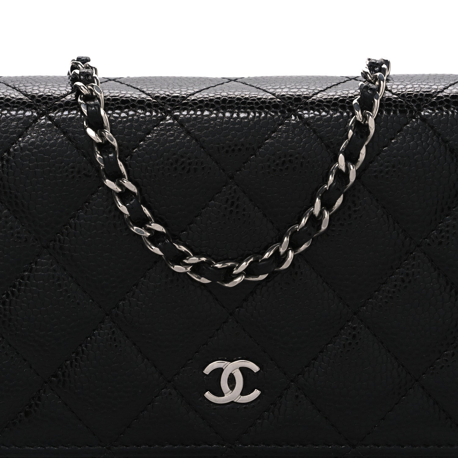 Caviar Quilted Wallet on Chain WOC Black