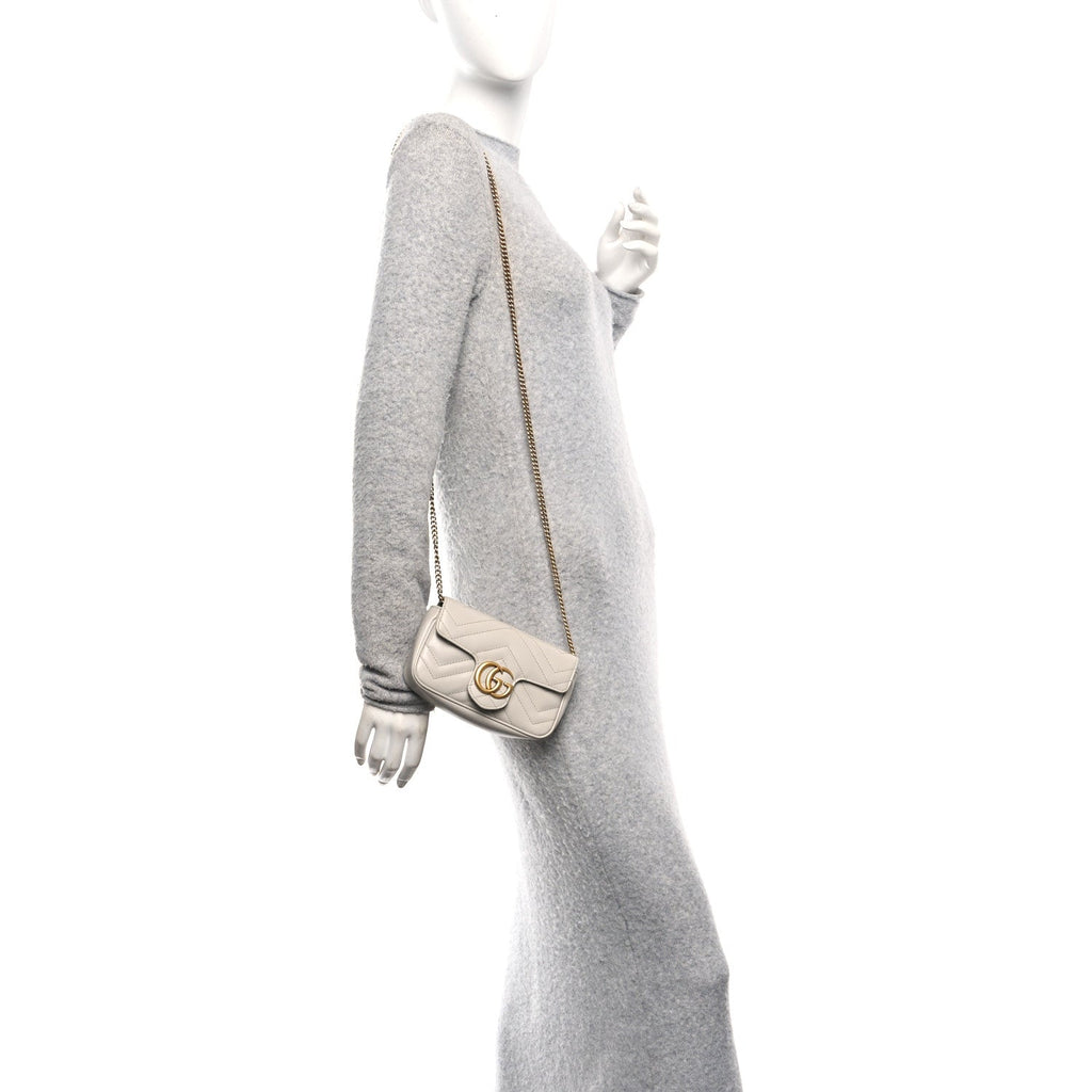Calfskin Matelasse Super Mini GG Marmont Shoulder Bag Grey