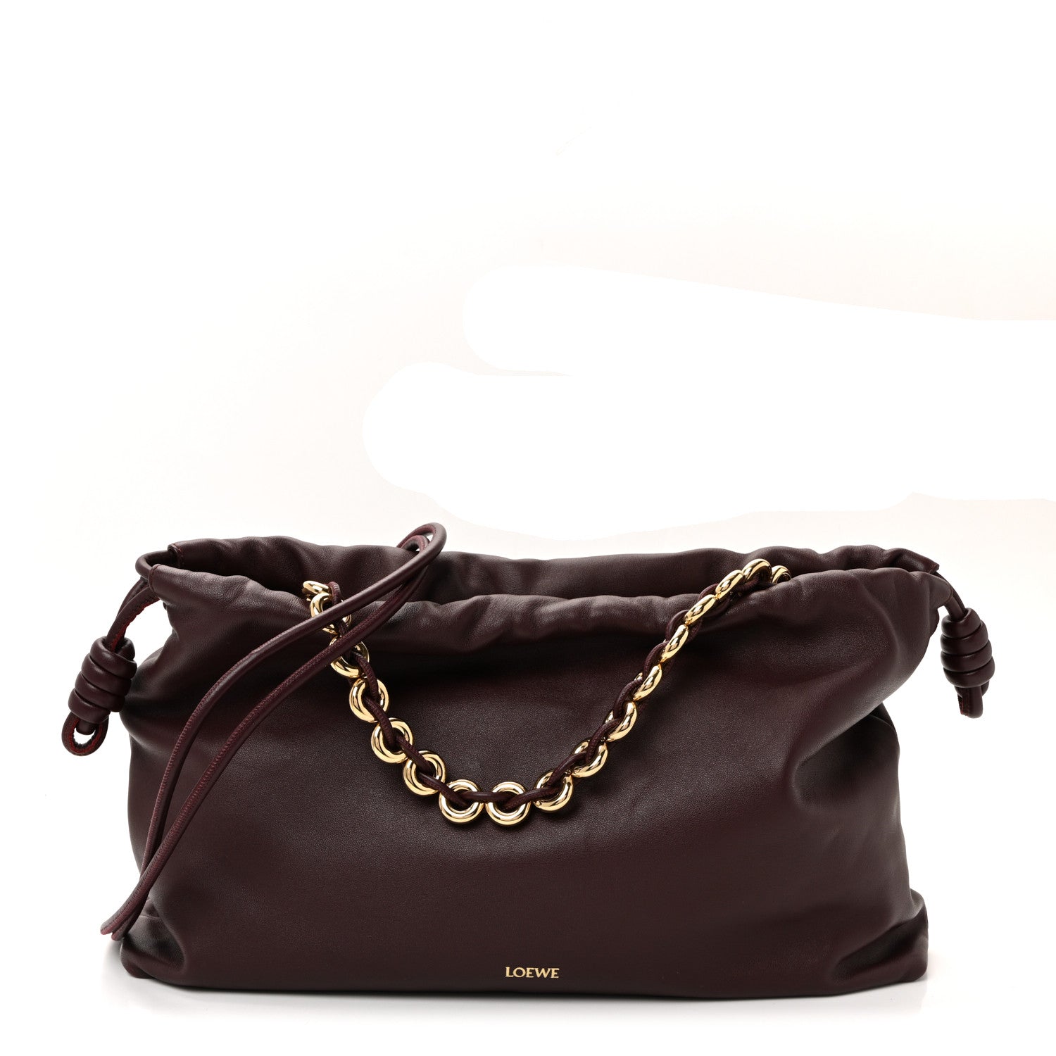 Mellow Nappa Donut Chain Large Flamenco Knot Clutch Dark Burgundy