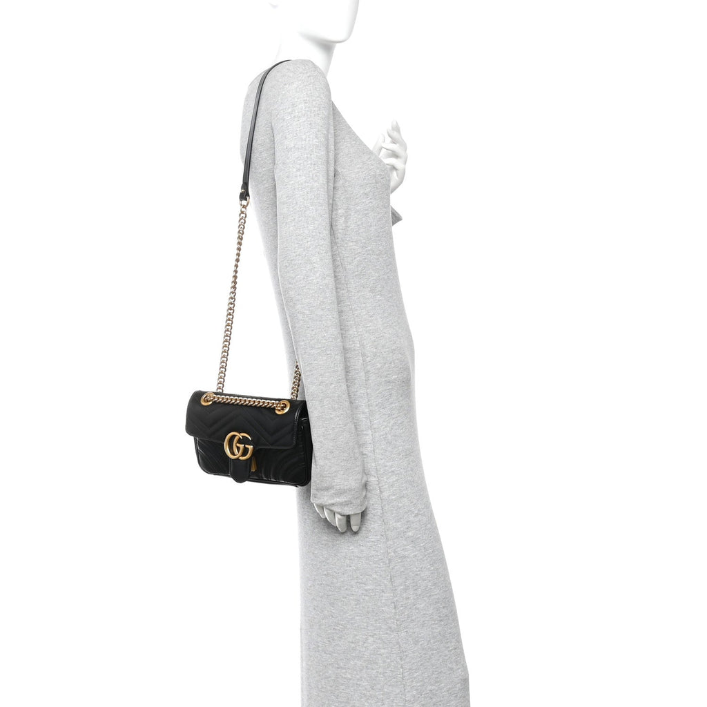 Calfskin Matelasse Mini GG Marmont Shoulder Bag Black