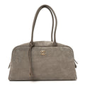 Suede Calfskin Quilted Large Perfect Bowling Bag Grey
