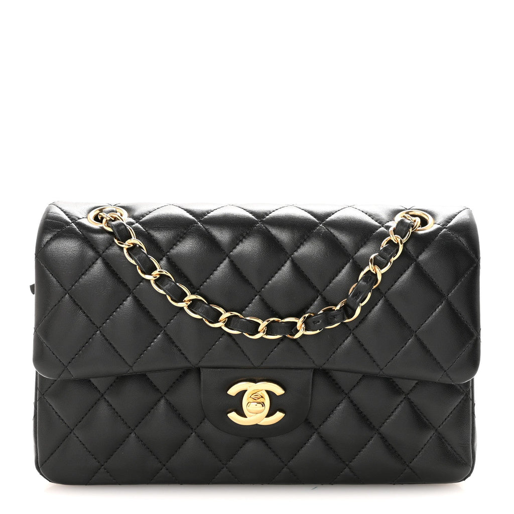 Lambskin Quilted Small Double Flap Black