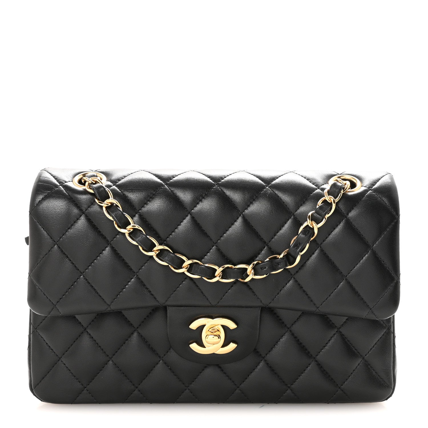 Lambskin Quilted Small Double Flap Black