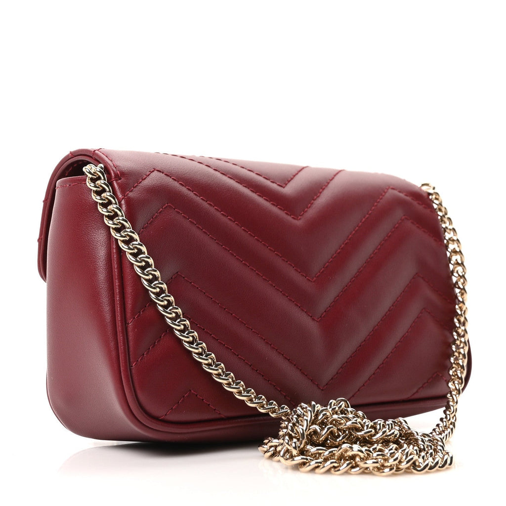 Calfskin Matelasse Super Mini GG Marmont Shoulder Bag Rosso Ancora
