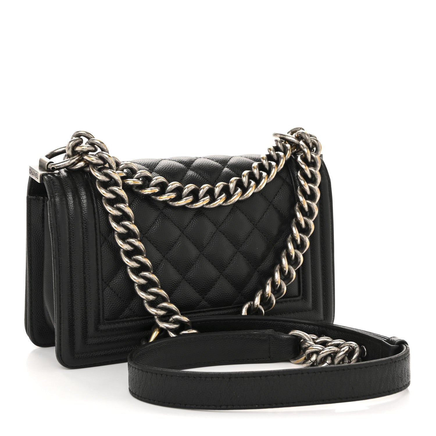 Caviar Quilted Small Boy Flap Black