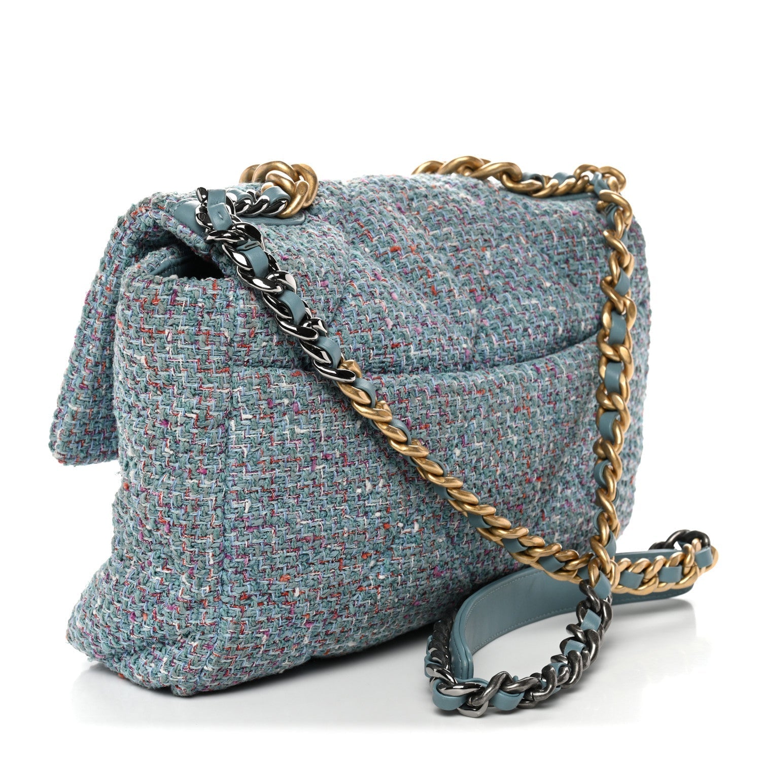 Tweed Quilted Large Chanel 19 Flap Blue Multicolor